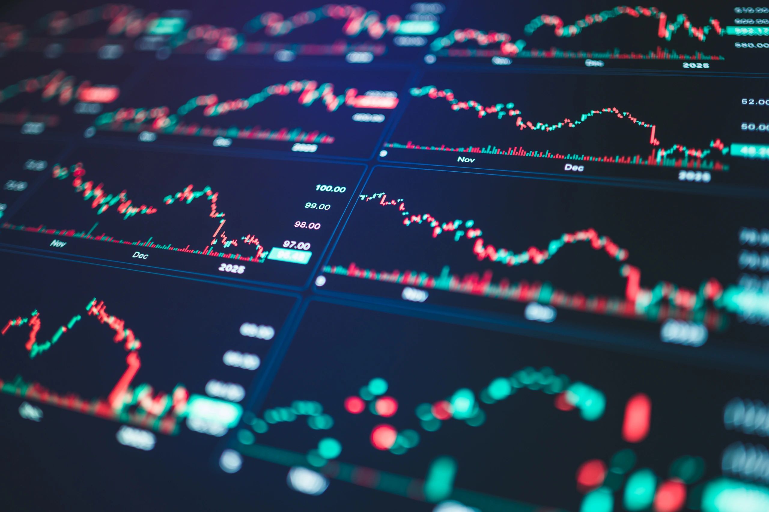 Glowing digital market charts on a trading screen